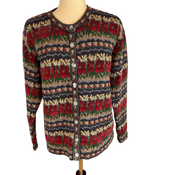 Talbots Vintage 90's Women's Cardigan Sweater Fair Isle Sweater Medium - Picture 2 of 6